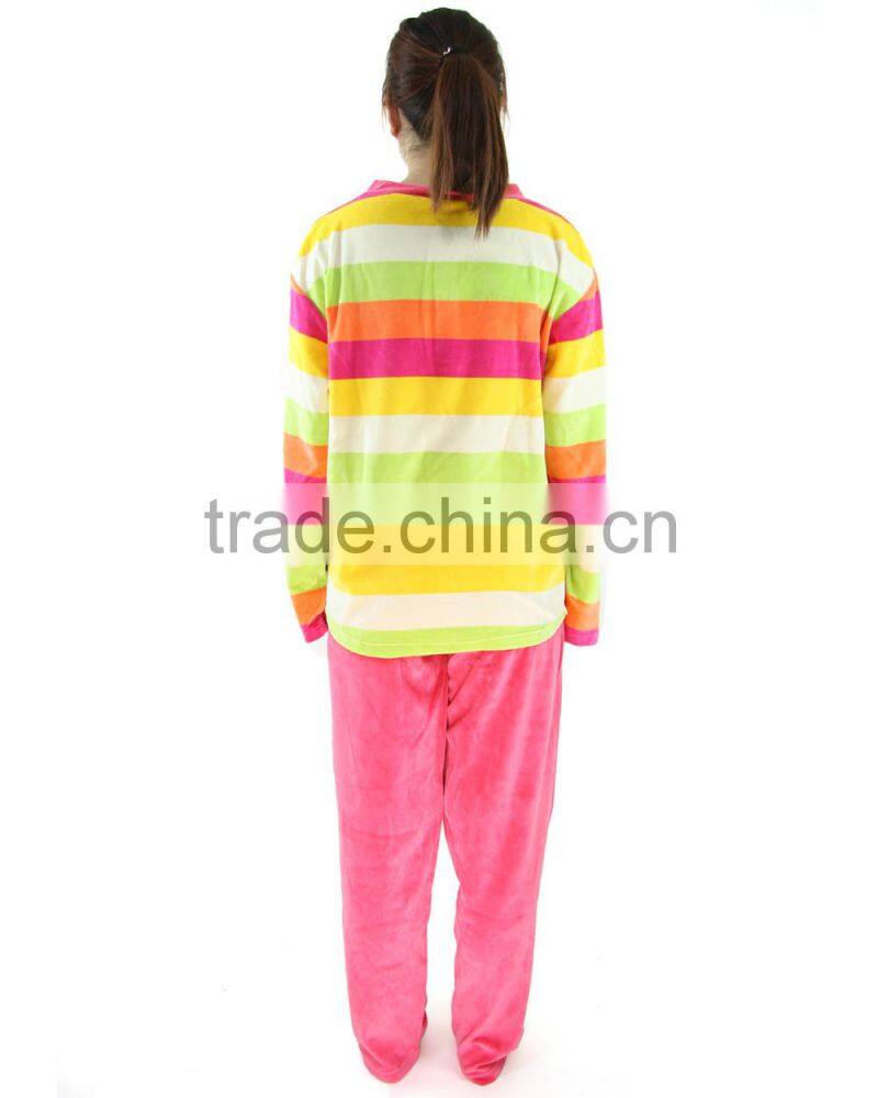 Kevince women velour pyjamas set pajama green orange pink big stripes 1000pcs up OEM factory directly