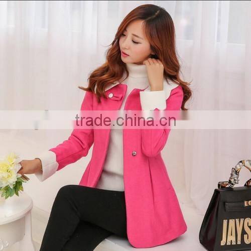 2015 Top Quality Doll Collar Warm Overcoat Wholesale Autumn Winter Casual Korean Style Overcoat