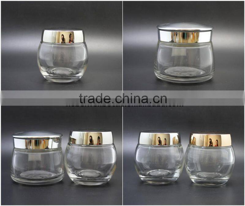 New fashion 50 g 100 g amber clear glass jars with aluminum cap for skin care products