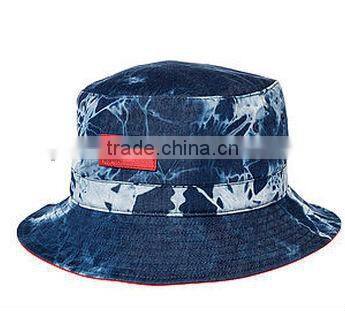 sun protection fashion summer blue jean bucket hats and cap cowboy leather patch custom jean bucket hat