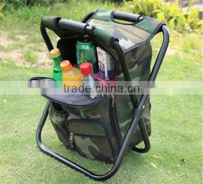 Portable Folding High-Intensity Steel Weight Supported Backpack Stool Chairs With Insulated Cooler bag