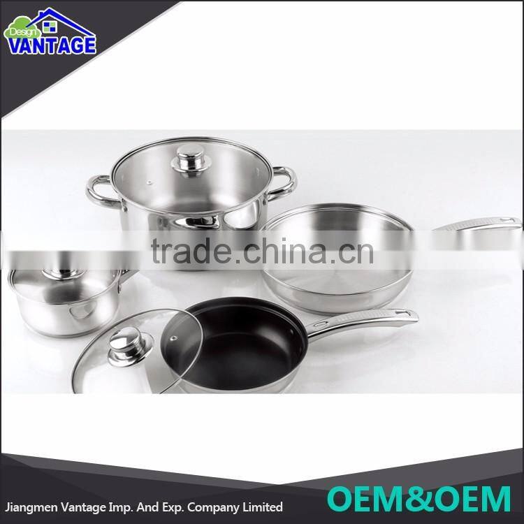 Good quality stainless steel camping 7pcs cookware sets cooking pan set