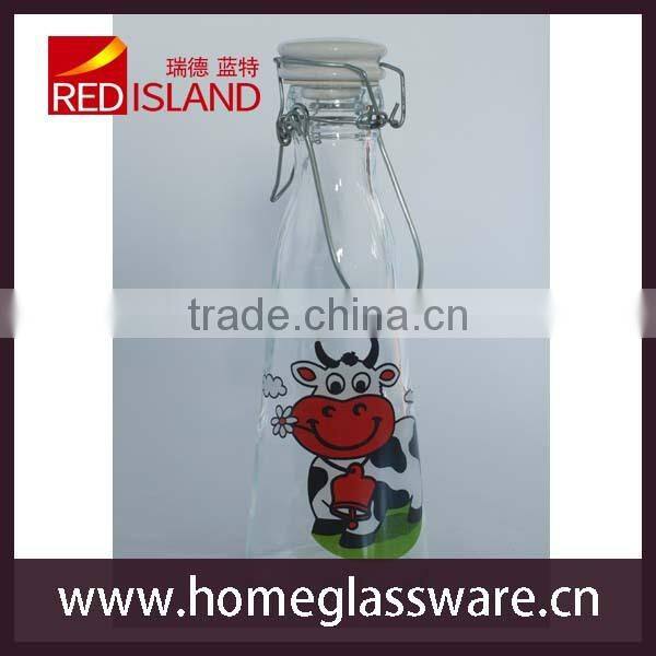 sealed glass milk bottle with the ceramic lid and wire clip