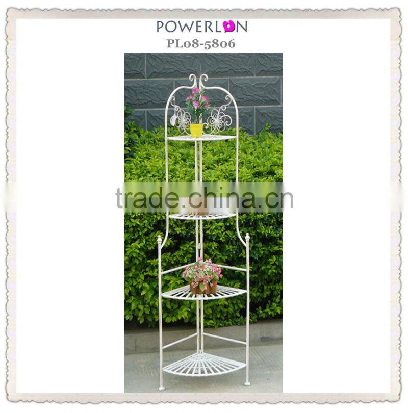 antique white metal flower pot shelf