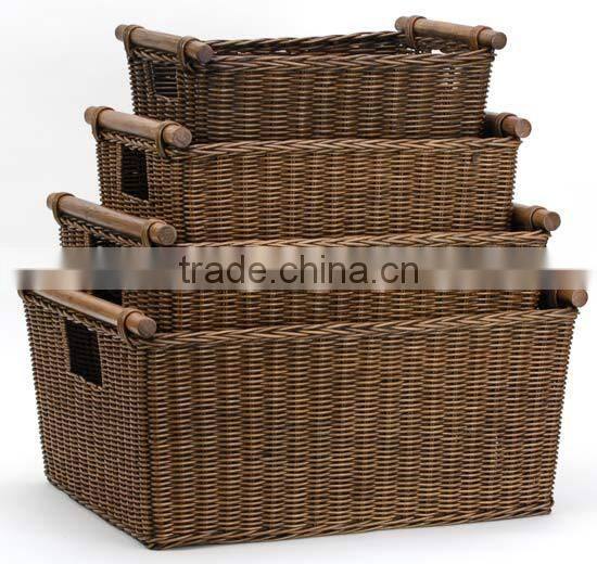 Wholesale Wicker cane CD Baskets with wood handle
