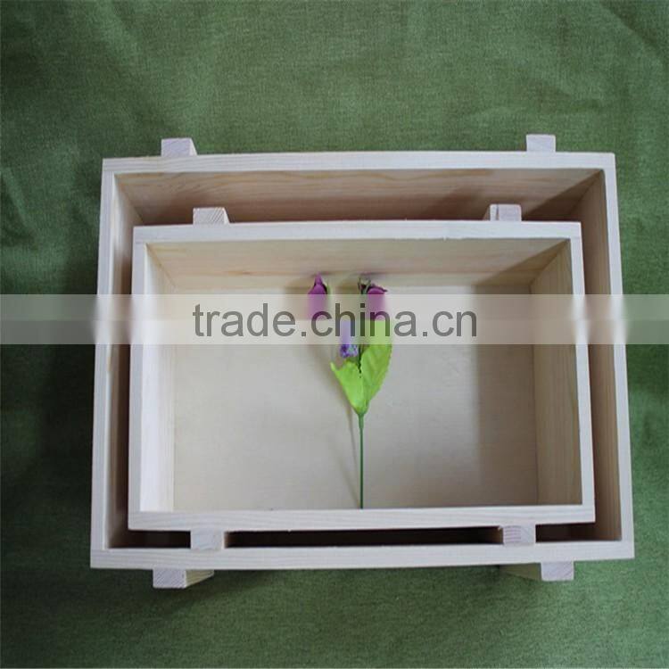 unfinished rectangle pine wooden basket for fireplace or wastepaper