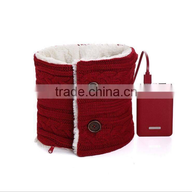 New Arrival Electrical Heating Collar Couple Fasion Valentine Present Rechargeable Warm Scarf With Power Bank, Knitted Scarf