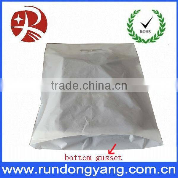 White Reusable die cut plastic bag with side gusset