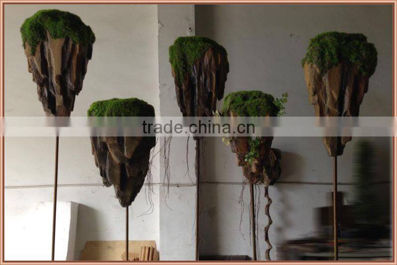 window display artificial impending rockery with green mini grass