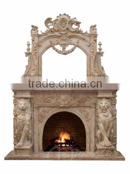 Luxury two-tiered hand carving lion sculpture marble fireplace mantel