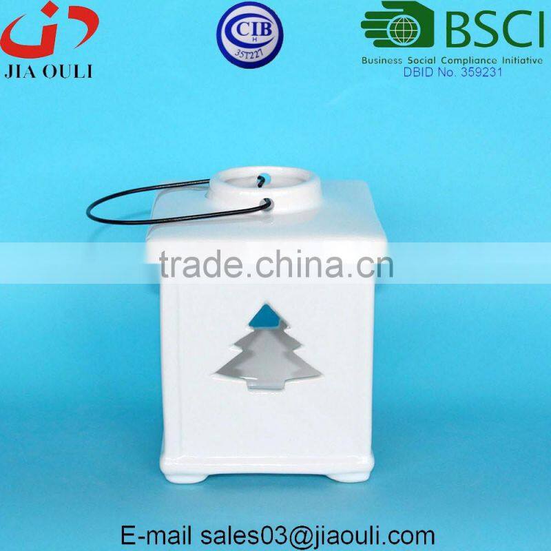 Glazed White Ceramic Angel, house and garden decorative lantern