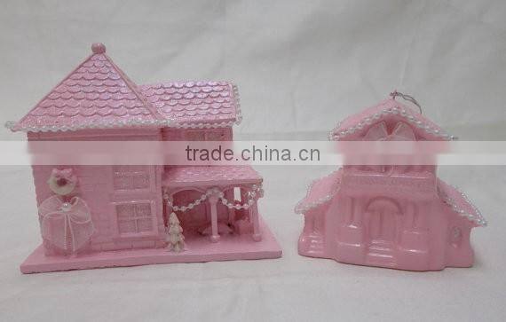 Shabby Pink Glitter Christmas Village Houses