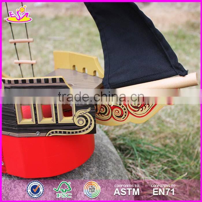 2017 Top fashion children imagine shark bite pirate ship wooden toy pirate ship & pirate play set W03B060-S