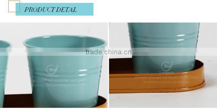 Set of 3 galvanized iron powder coating metal circular pot flower small decorative pots