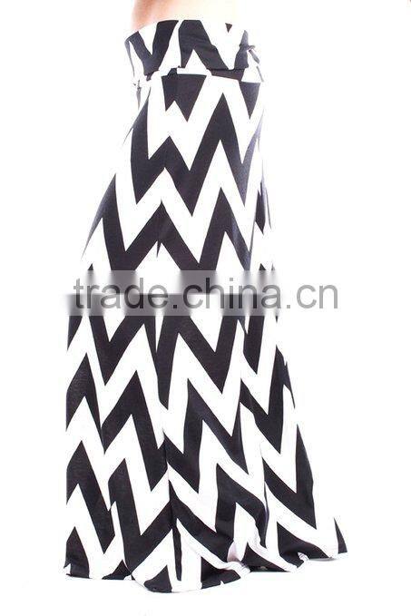 long skirt young Aloud chevron print wide waist band maxi skirt cheap maufacture in china