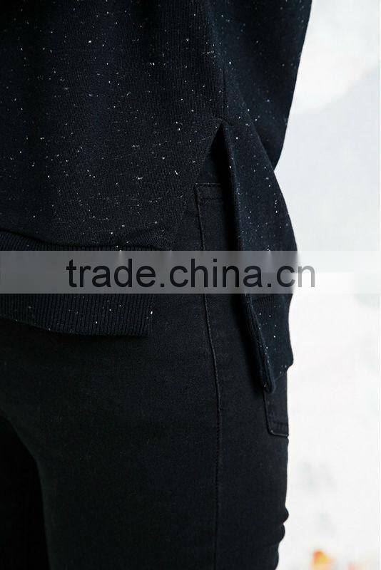 Black fleck frency terry side slit design women pullover sweaters