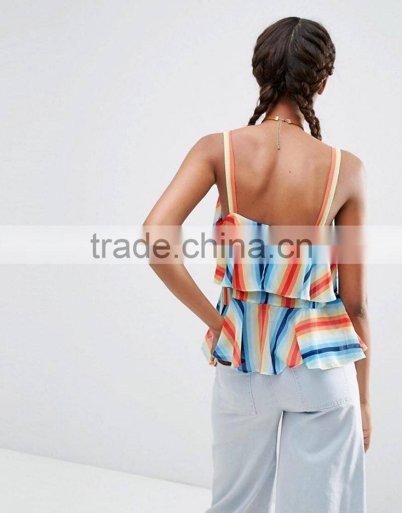 Tiered Cami In Rainbow Stripe tank tops
