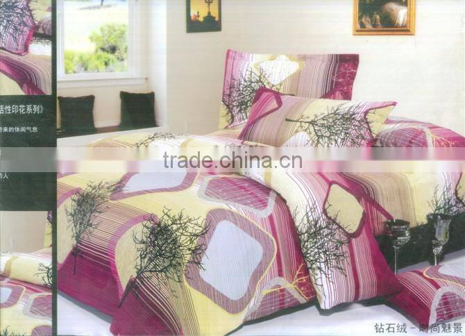 100%polyester disperse printed flower design embroidery diamond velvet bedding set