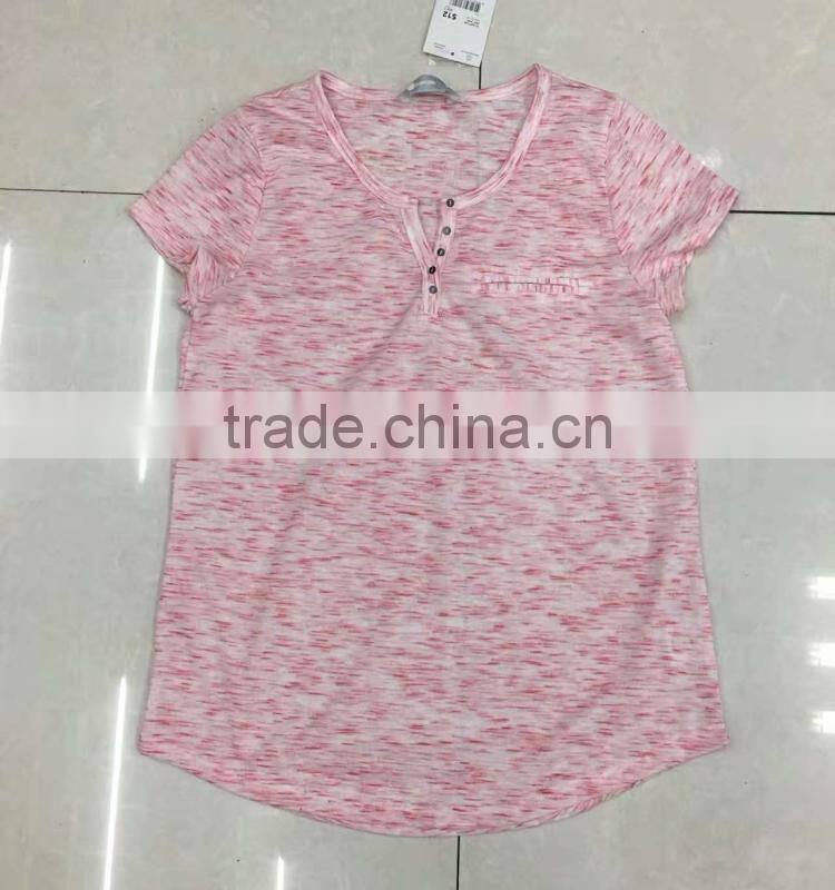 Women stock apparel v-neck slub cotton t-shirt