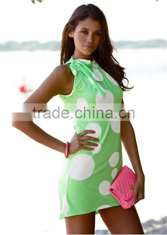ladies bubble print beach dress women's sun dress mini beach dress