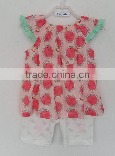 2016 girls summer water melon printed coat and pant 2pcs set