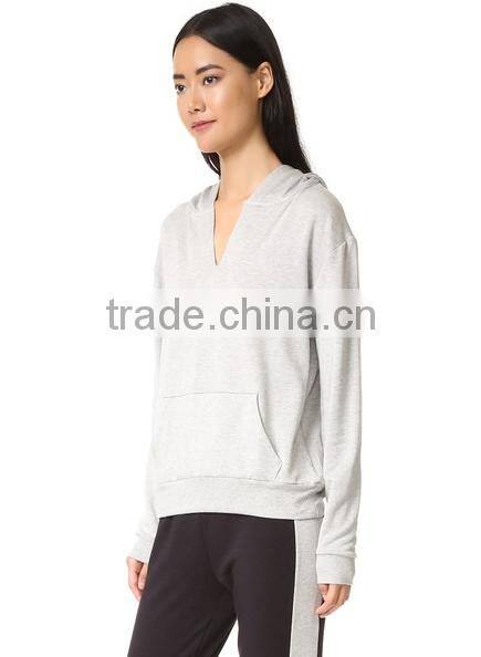 V-neck hooded sweatshirt for woman soft light cotton with front pocket women spring thin fleece