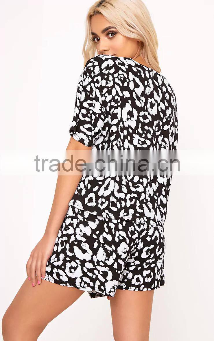 Wholesale Popular Full Print Ladies Summer Pyjama Cotton Short Pajamas Women Jersey Loungwear