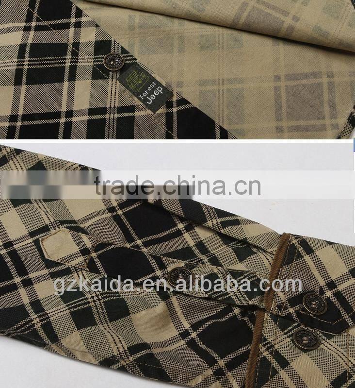 100% Cotton Cloth Men's Long Shirt with Corduroy Color Contrast at Sleeves Mouth