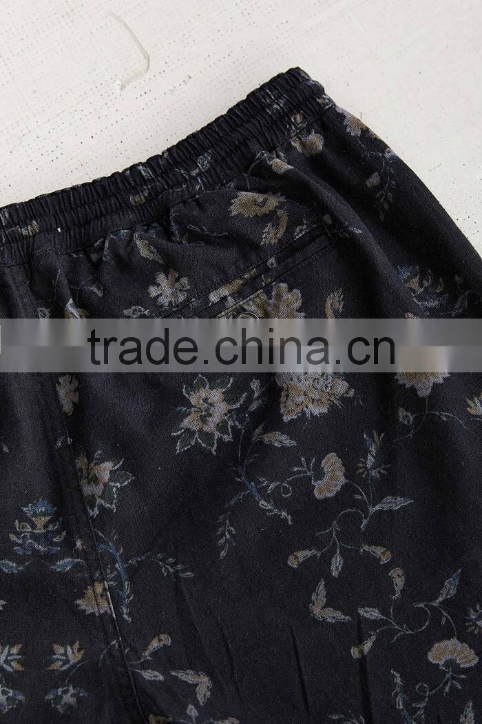 Modern linen full flowers printed mens shorts