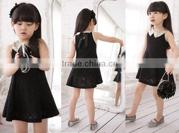 Kids Girls Sleeveless Sequins Collar Lace Vest Princess Sundress SV000883#