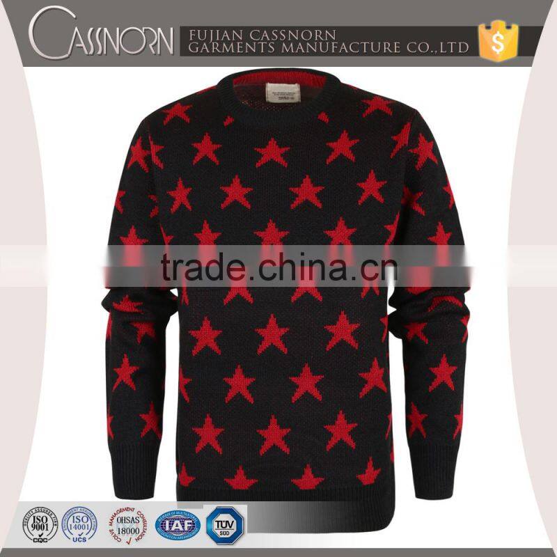 crew neck pullover blend knit star pattern fashion mens winter jacquard sweater