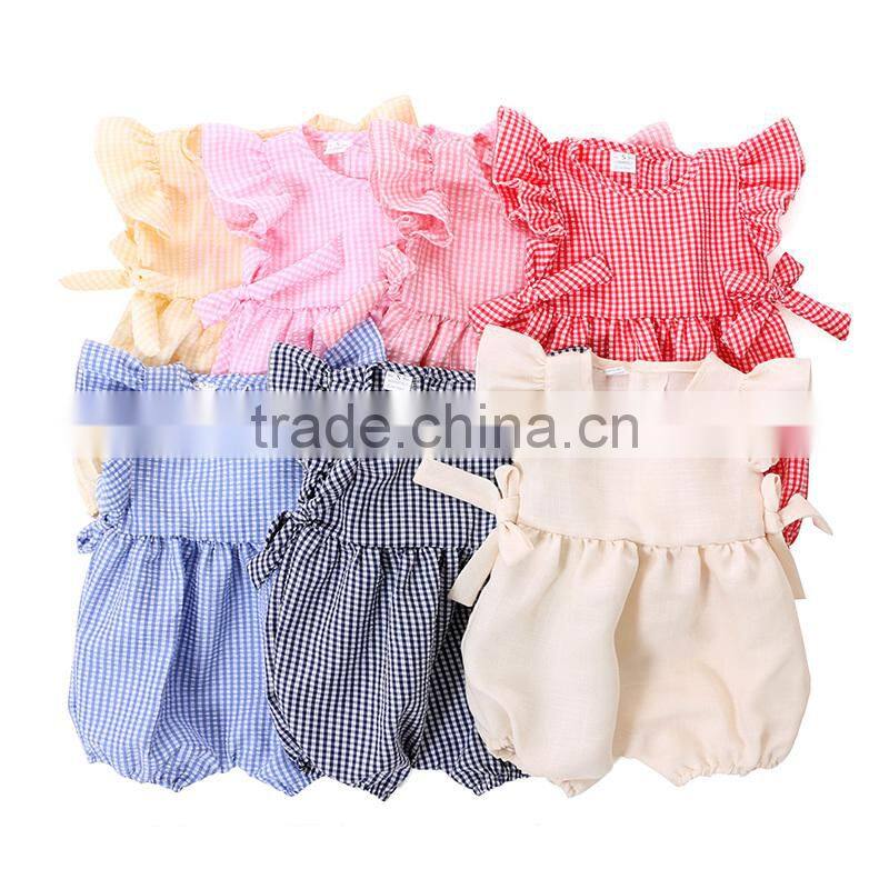 Newborn Baby Girls Romper Kids Grid Seersucker Baby Bubble Rompers