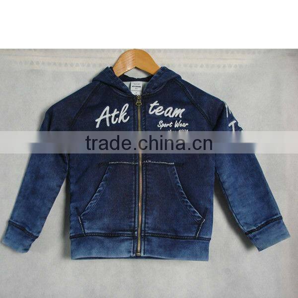 high quality mid blue jean jacket with hoodie for children