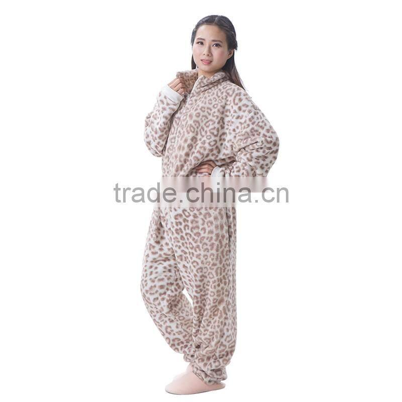 OEM Service fashion knitted printed adult coral fleece onesie