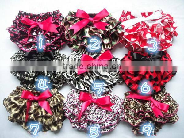 2014 Brightly painted Hot Pink Polka Dot Satin baby's Bloomer Lovely Girls Diaper cover with Bowknot kids petti Bow bloomer