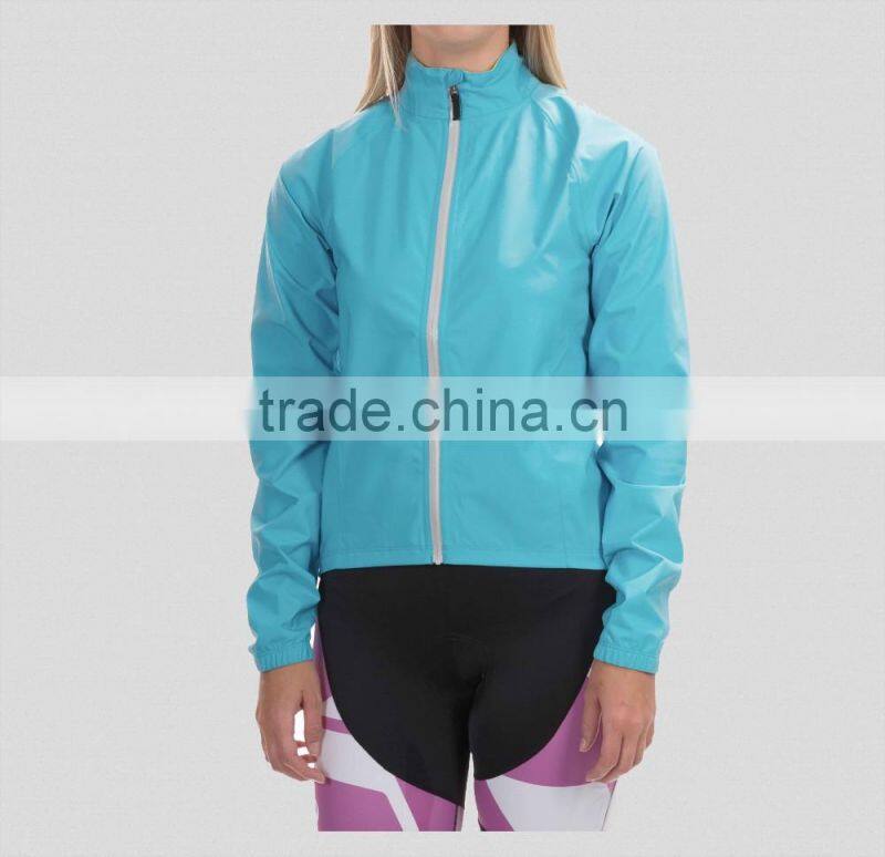 Woman urban road stylish waterproof jacket in blue city cycling cloth