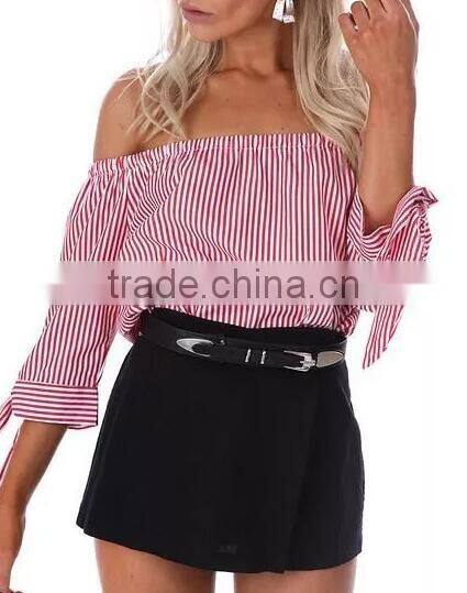 Runwaylover EY2331B New Design 2017 Ladies Fashion Off-Shoulder Stripe Blouse