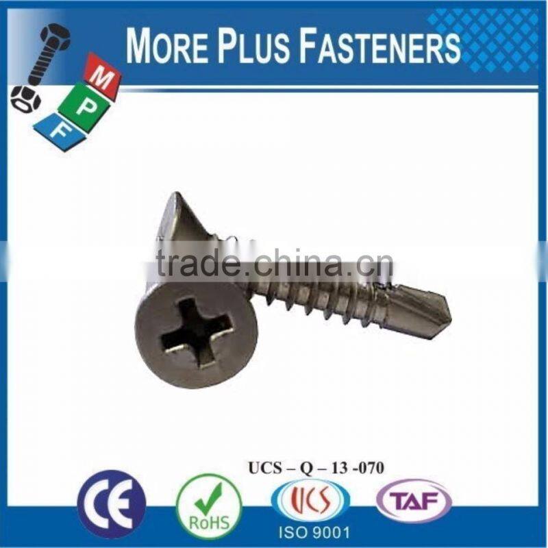 Made in Taiwan Stainless Steel Countersunk Head Pozi or Phillips Recess Self Drilling Screw