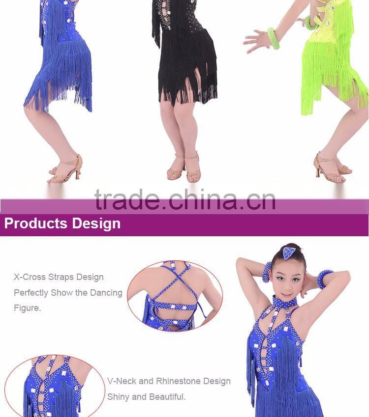 Professional Girls Kids Latin Dance Wear Children Fringed Latin Salsa Performance Dresses
