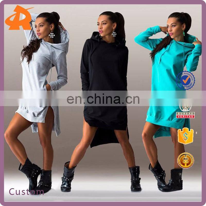New Style Women irregular Hooded Long Sleeve Casual Sweater Dress Loose Blouse Sweatshirts
