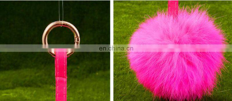 Promotional Charm Fluffy fox fur ball pom poms Accessories plush keychain car keyring Bag Purse Pendant Heart shape