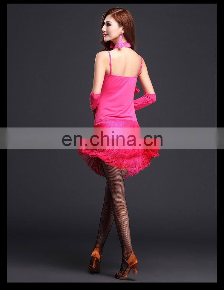 L-7098 American hot sale performance milk silk tassel latin dance dress