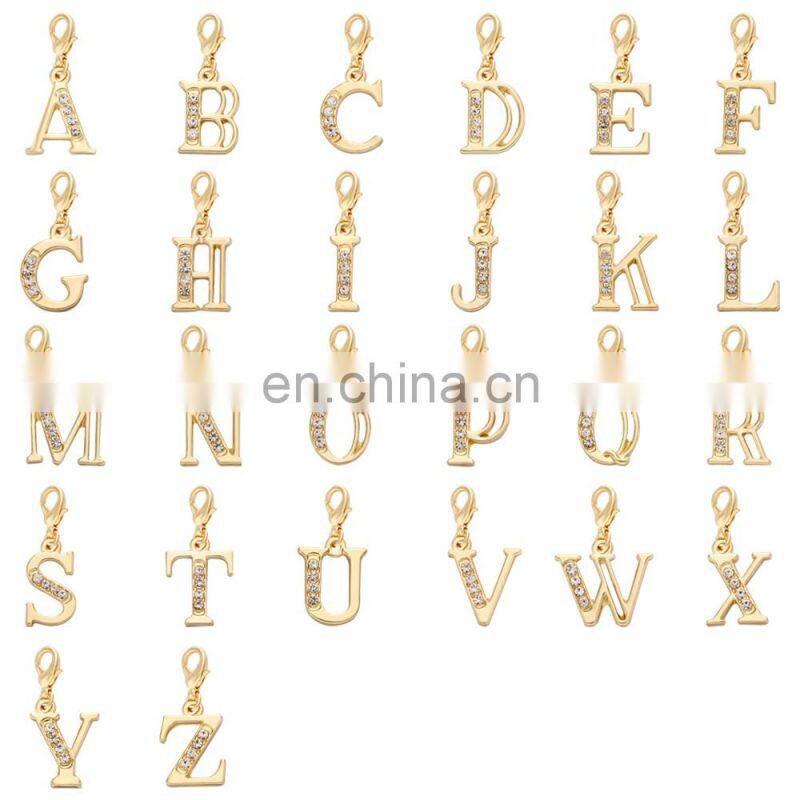 18K Gold Tone Initial Letter Alphabet A-Z Charm with Crystal