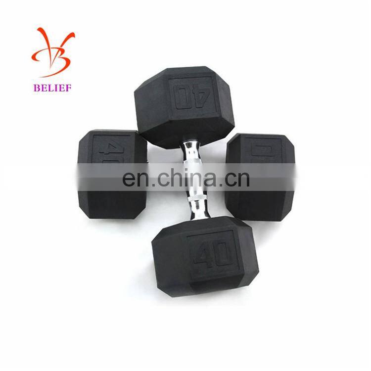 Wholesale 5-60lb top quality black rubber hex dumbbell