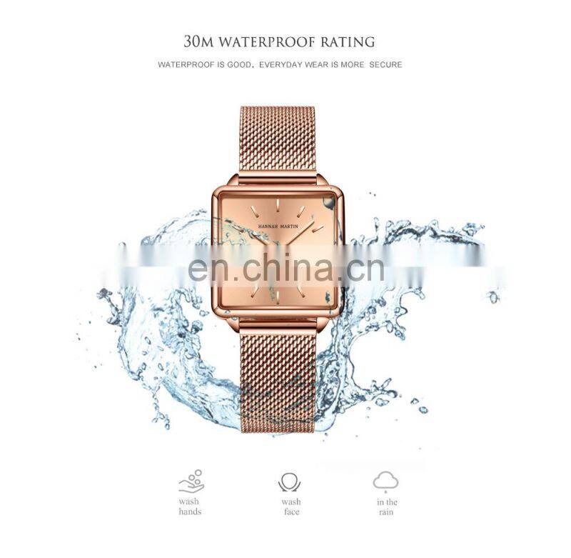 HANNAH MARTIN 108 Business Ladies Japan Quartz Movt Custom Logo Watch Stainless Steel Life Waterproof Wristwatches Luxury Watch