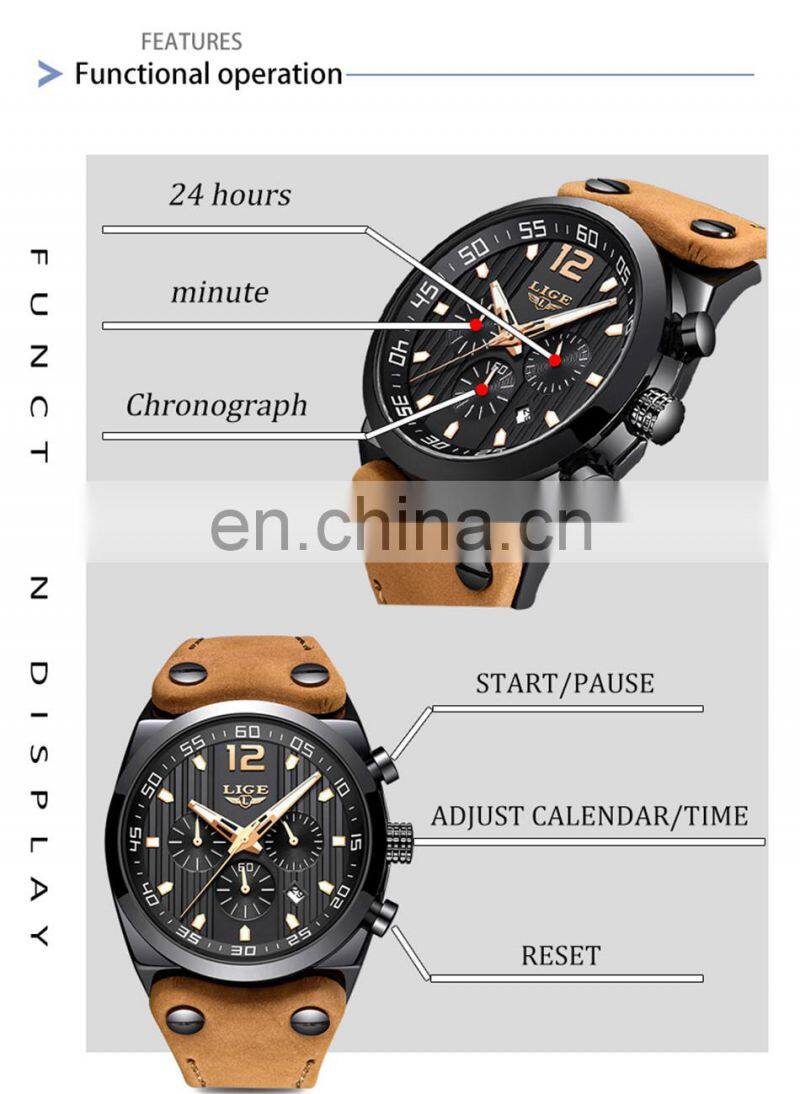 LIGE 9890 New Fashion Sport Mens Watches Luxury Brand Chronograph Men Watch Waterproof Multifunction Quartz Male Wristwatch