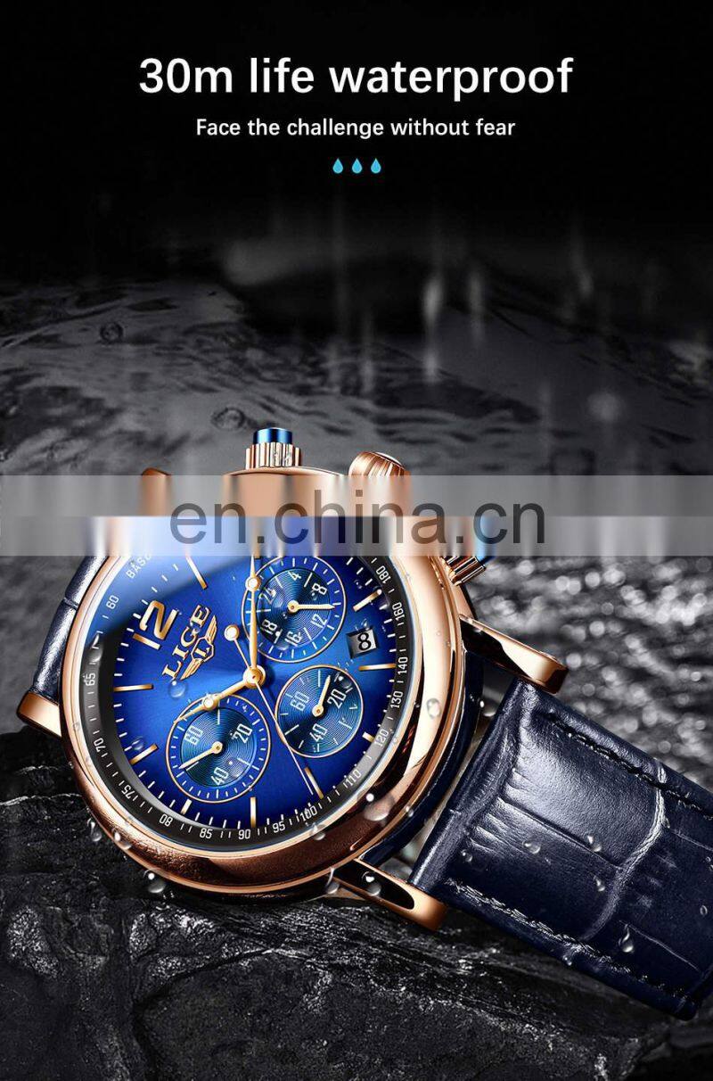 LIGE 8927 Quartz Watch For Men Top Brand Luxury Leather Waterproof C Top Brand Luxury Leather Waterproof Clock Sports watch men