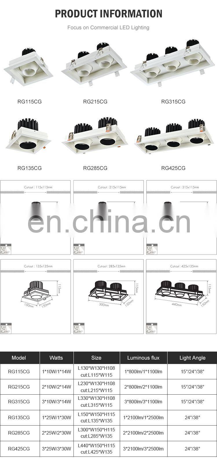 Wholesale Factory Shop Recessed Mount Aluminum IP20 75Watt 90Watt COB Recessed LED Grille Light