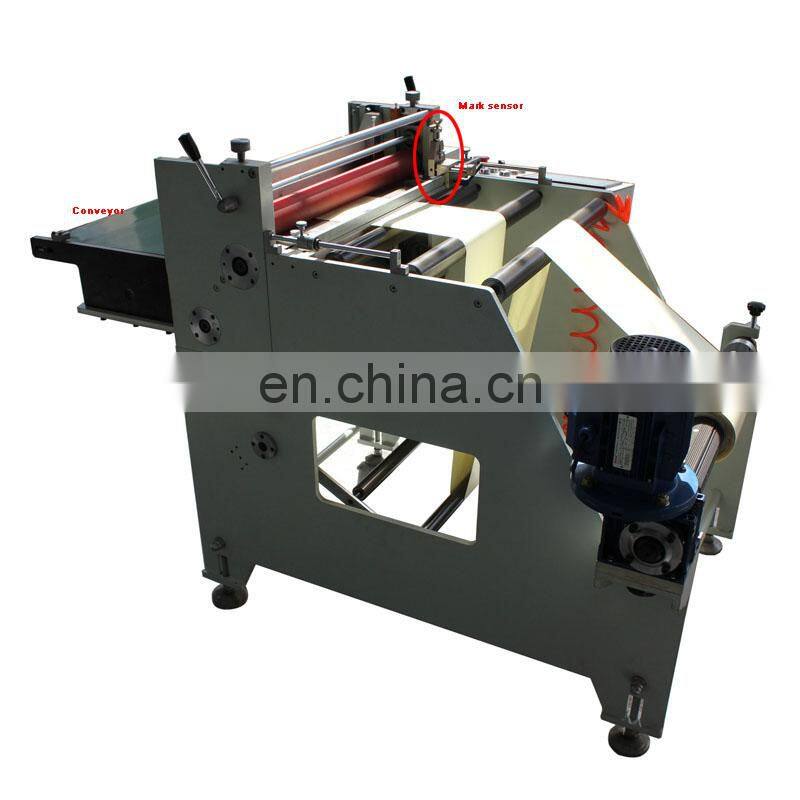 PET PVC film roll to sheet cutting machine with conveyor belt