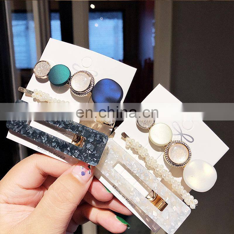 New 3PCS/Set Fashion Pearls Acetate Geometric Hair Clips For Women Girls Sweet Hairpins Barrettes